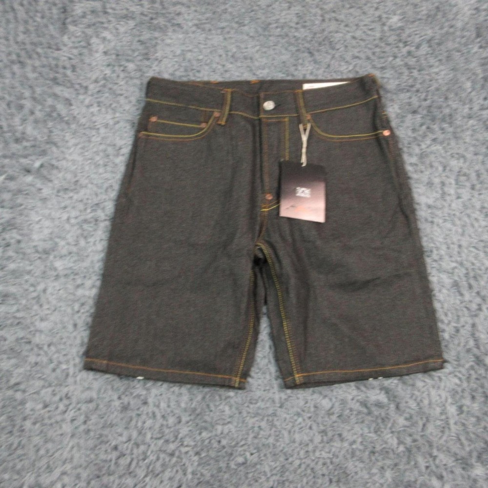 EVISU Shorts Mens 31 Black Bermuda Raw Denim 5-Pocket Graffiti 32x9.5* NWT